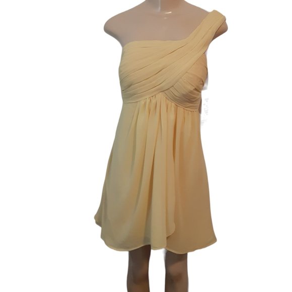 Bill Levkoff  Butter or Canary Yellow Chiffon One Shoulder Faux Wrap Sho… - Picture 1 of 16